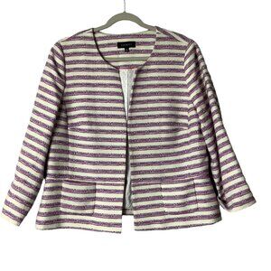 Talbots Striped Tweed Cotton Blend Jacket Blazer Women Size 16 Pockets Lined